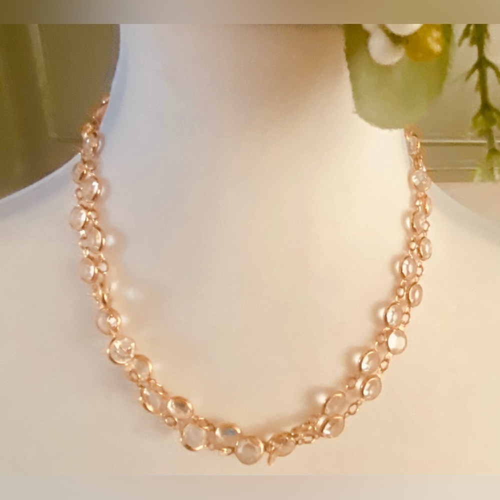 Monet Long Bezel Set Sparkling Clear Crystal Station Necklace- Vintage